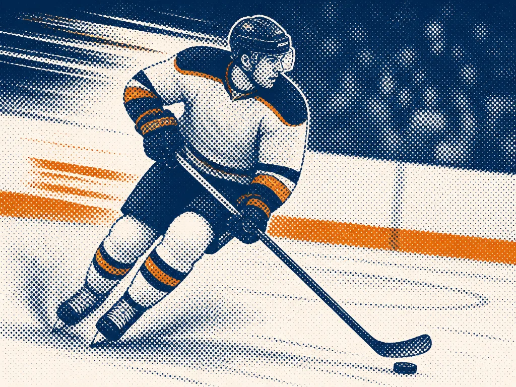 Rastrerad illustration av en hockeyback som för pucken framåt