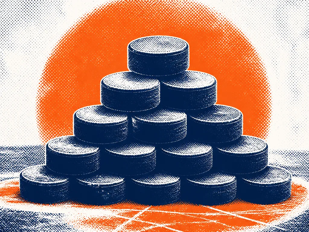Rastrerad illustration av en pyramid uppbyggd av hockeypuckar